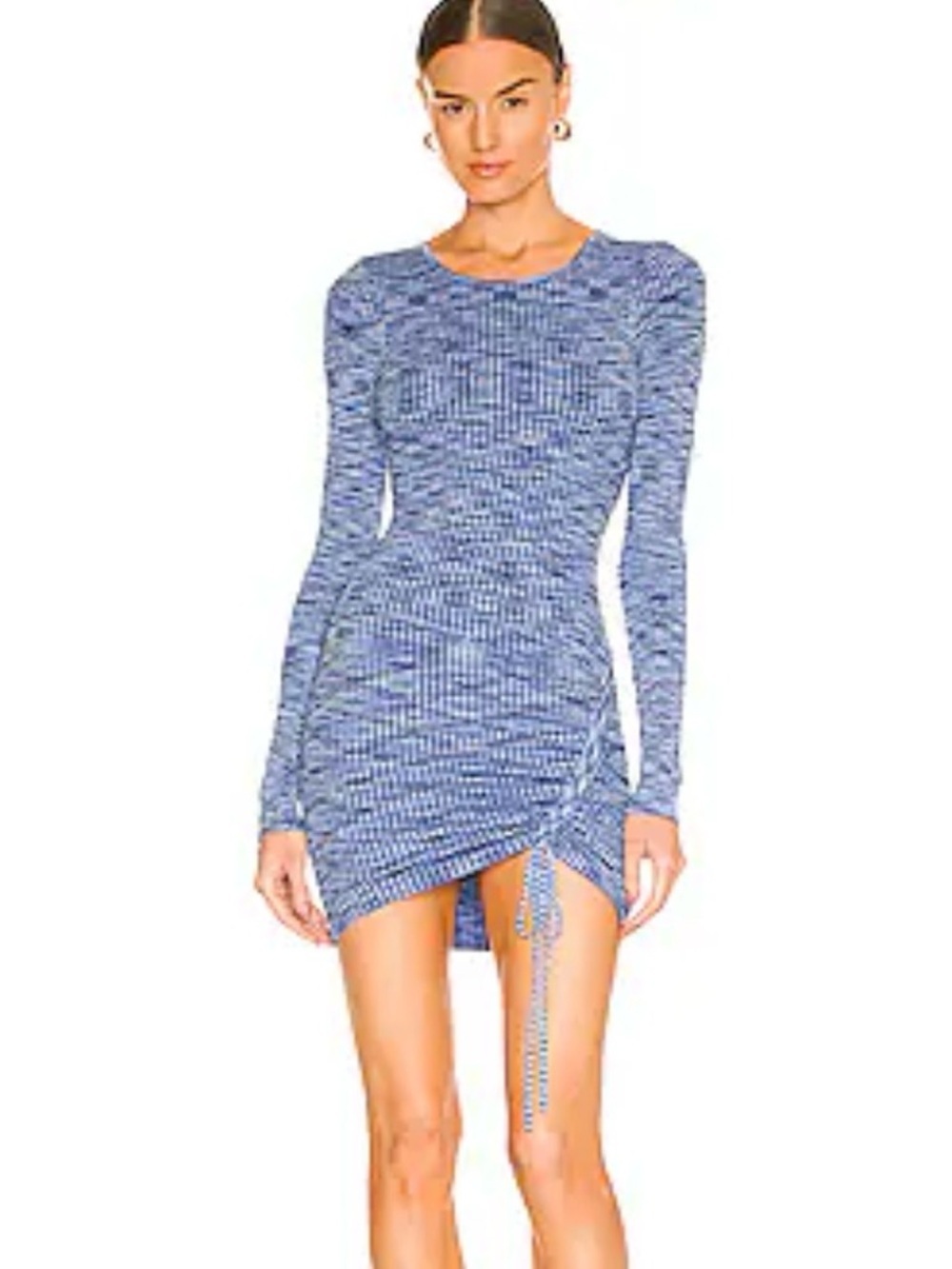 Song of Style  mick knit Blue Long-Sleeve Ribbed Ruched Mini Dress in blue